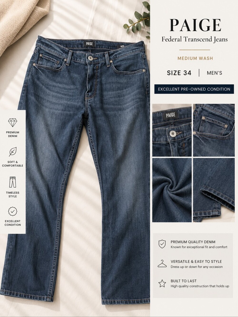 PAIGE Regular Fit Men’s Dark Blue Jeans